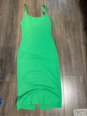 Zara Bright Green Sleeveless Midi Bodycon Dress